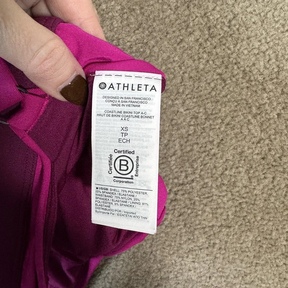 Athleta Coastline Bikini Top Womens XS Pink Purple Colorblock Swim Strappy‎ A-C